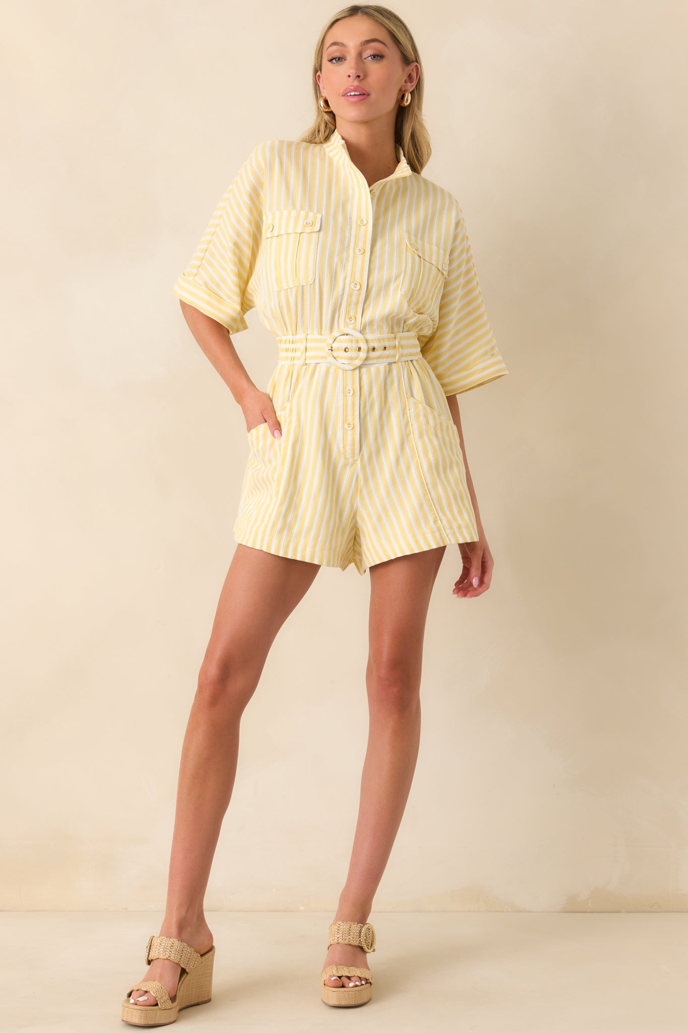 Prosperina Chloe Lemonade Yellow Stripe Cotton Romper