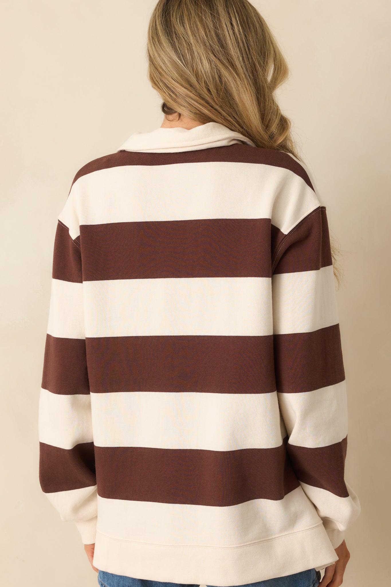 Z Supply Brown Stripe Cotton Rugby Brushed Fleece Henley