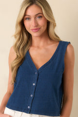 Z Supply Indigo Blue Cotton Solace V-Neck Jersey Denim Tank