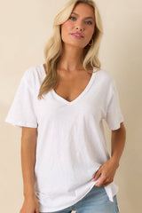 Z Supply White Cotton Lively Slub V-Neck Tee