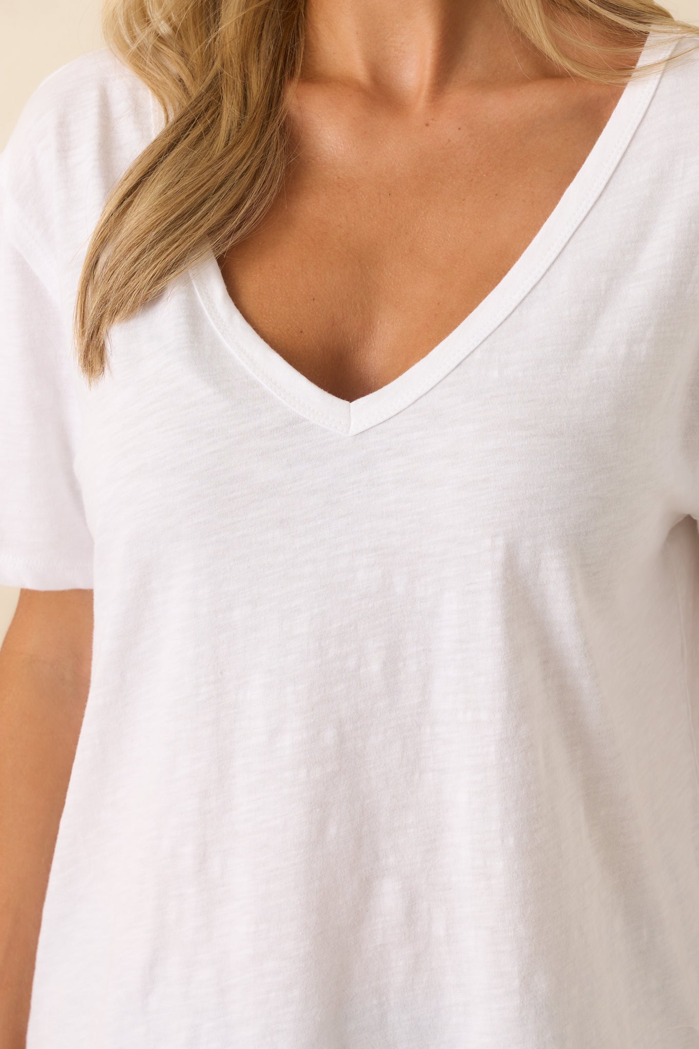 Z Supply White Cotton Lively Slub V-Neck Tee